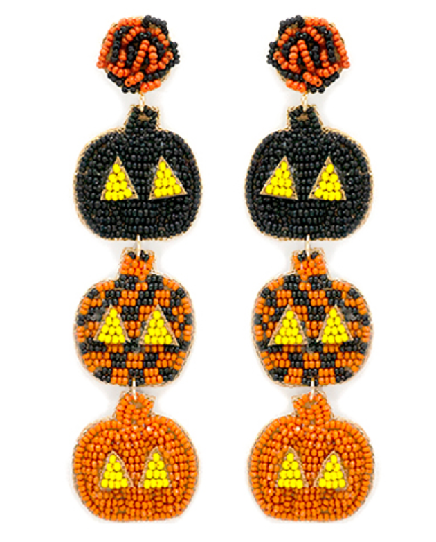 Triple Black & Orange Pumpkin Earrings
