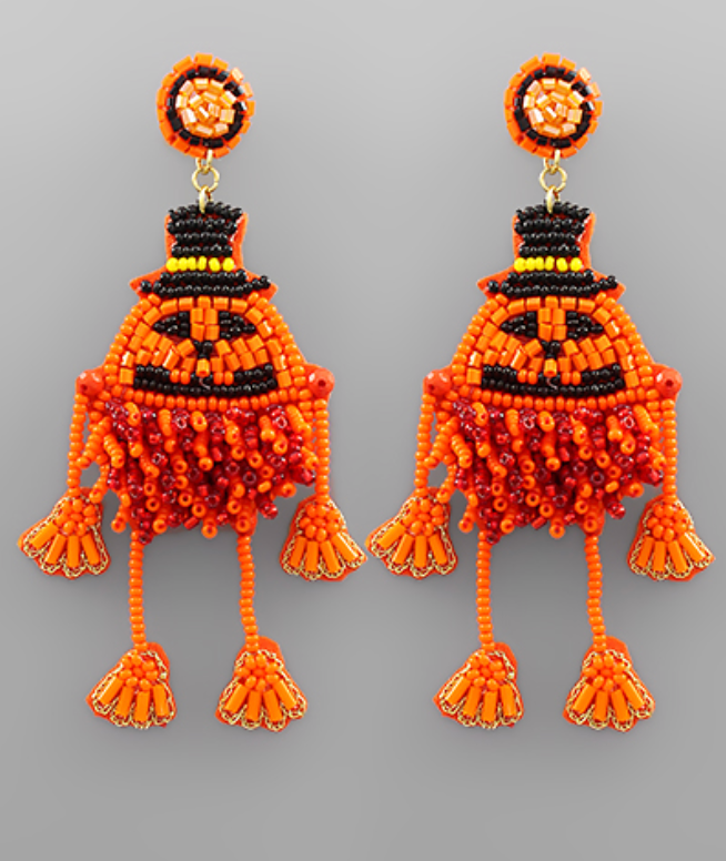 Pumpkin Man Dangle Beaded Earrings