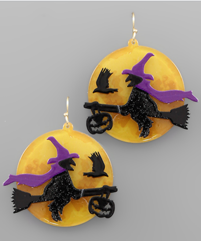 Layered Resin Witch & Moon Earrings
