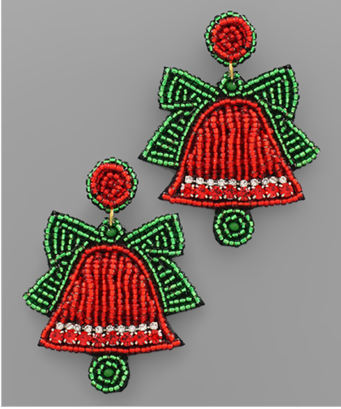 Red & Green Beaded Bell Earrings