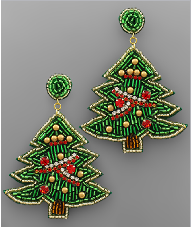 Beaded Christmas Tree with Garland Earrings