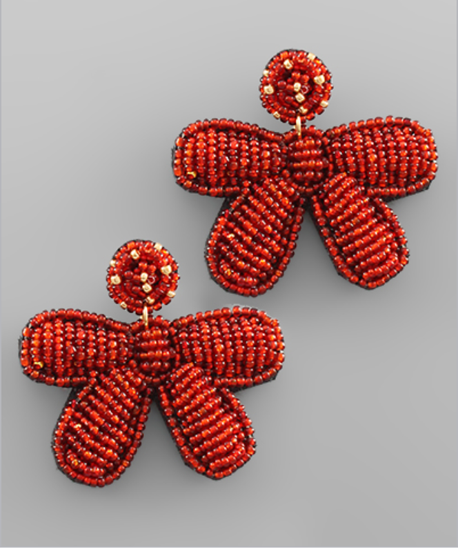 Red Ribbon Beaded Earrings