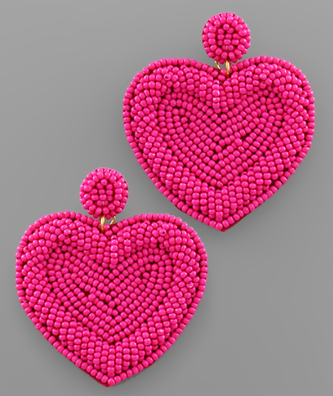 Beaded Heart Drop Earrings