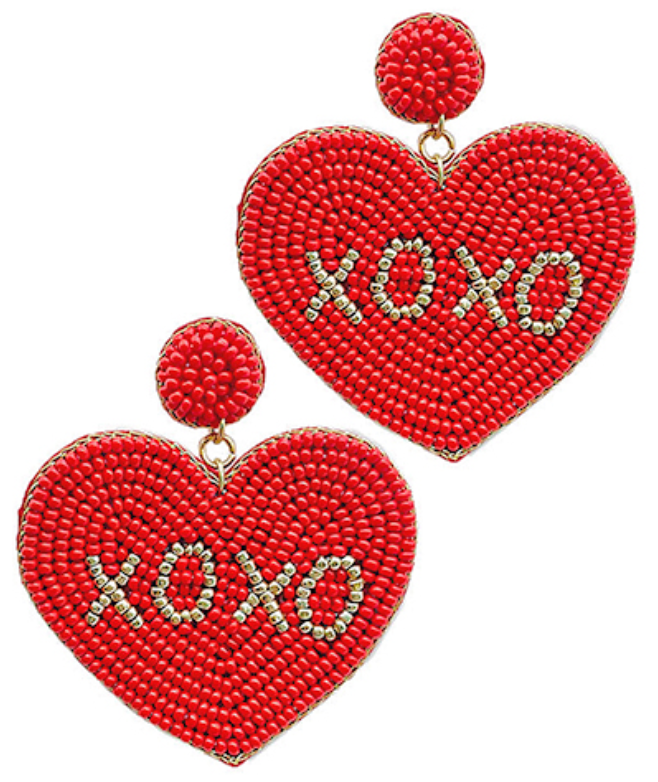 Beaded XOXO Heart Earrings