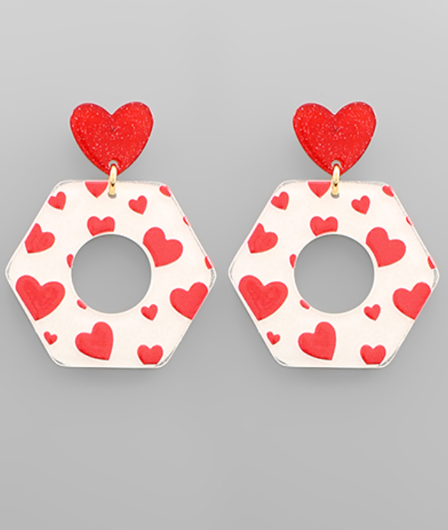 Red & White Acrylic Heart Earrings