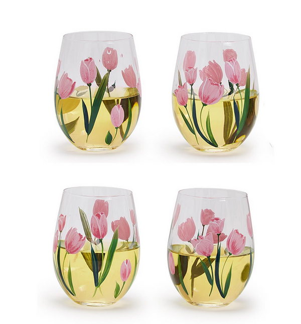 Pink Tulips Wine Glass