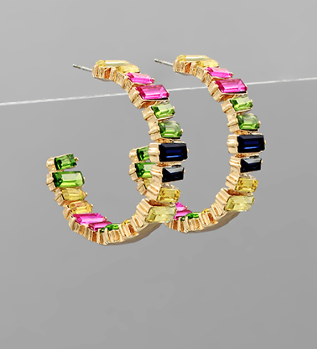 Multicolor Crystal Hoop Earrings