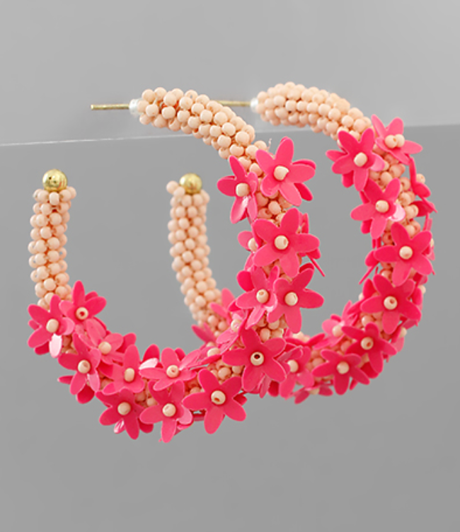 Flower Sequin & Bead Hoops