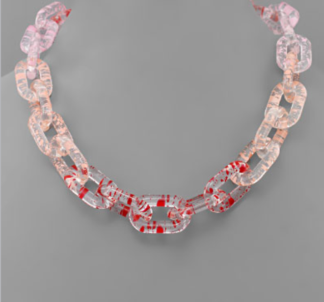 Pink Speckled Acrylic Link Necklace