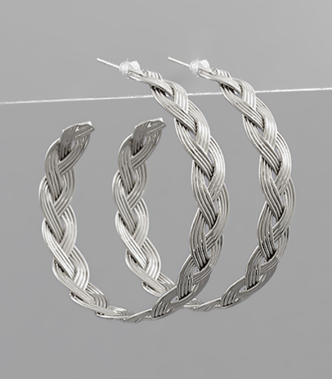 Braided Silver Hoop Earrings