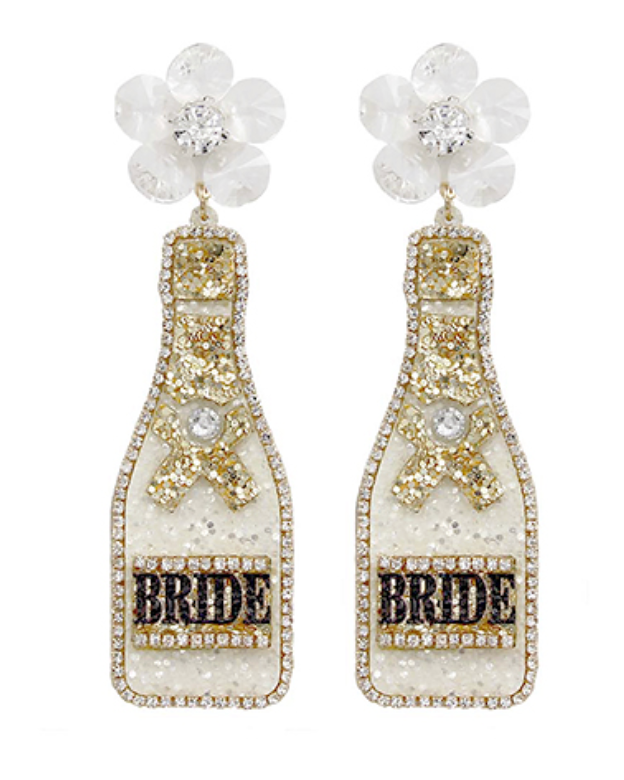 Bride Champagne Bottle Earrings