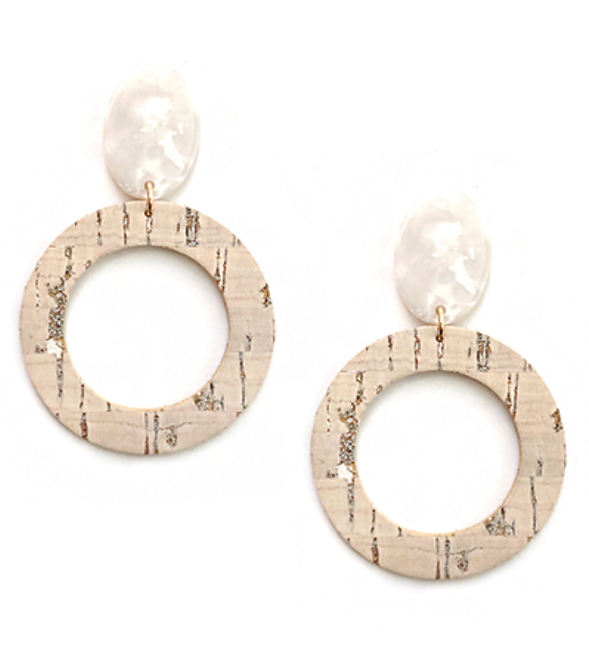 Circle Cork & Acrylic Earrings