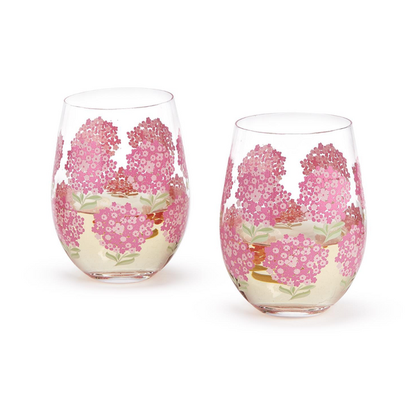 Pink Hydrangea Wine Glass