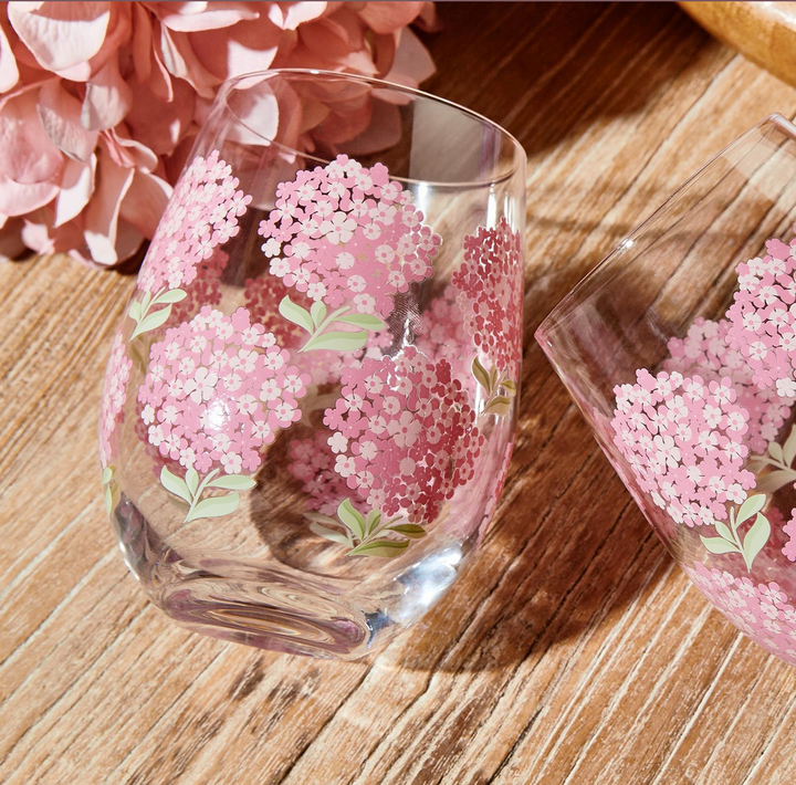 Pink Hydrangea Wine Glass