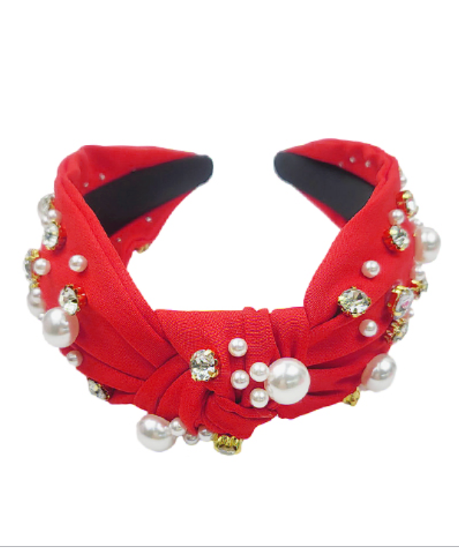 Pearl & Crystal Red Fabric Headband