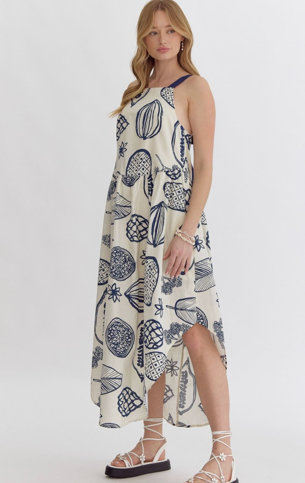 Blue & White Fruit Midi Dress