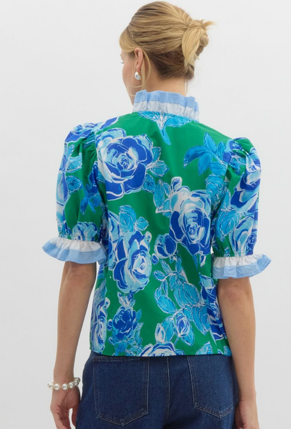 Layla Blue Green Floral Blouse