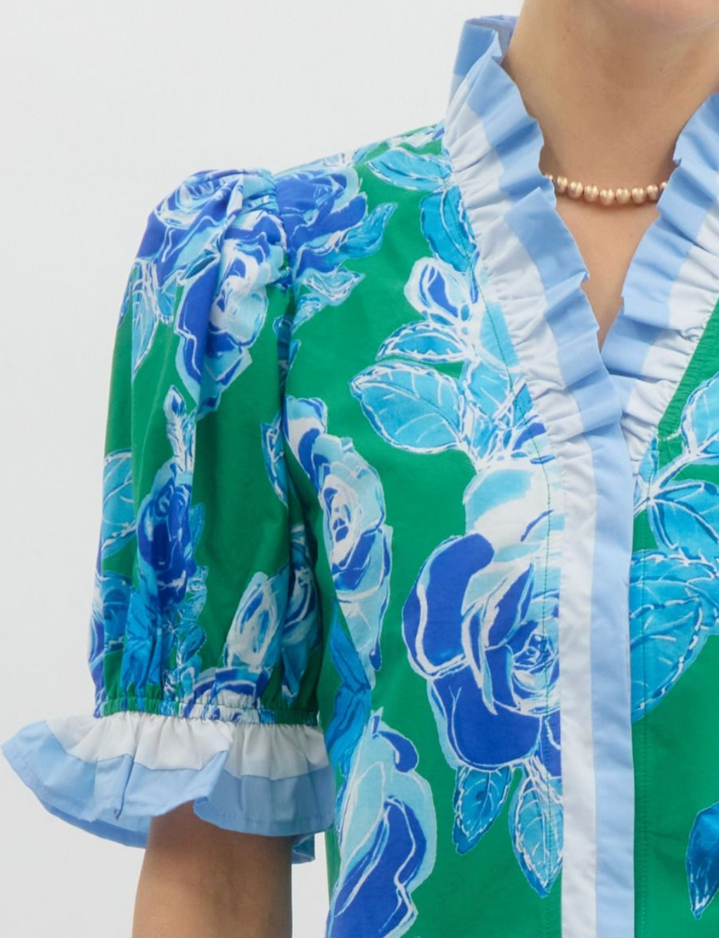 Layla Blue Green Floral Blouse