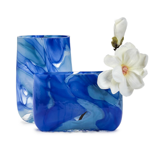 Blue Swirl Glass Narrow Vase