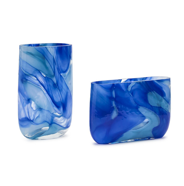 Blue Swirl Glass Narrow Vase