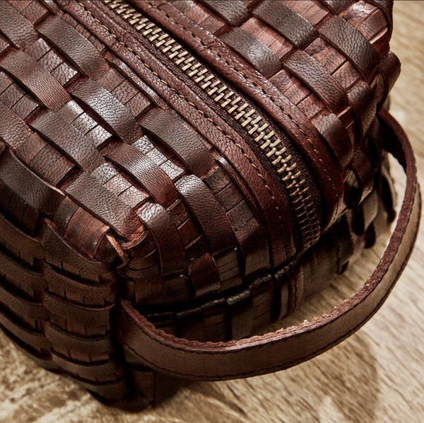 Brown Woven Leather Dopp Kit