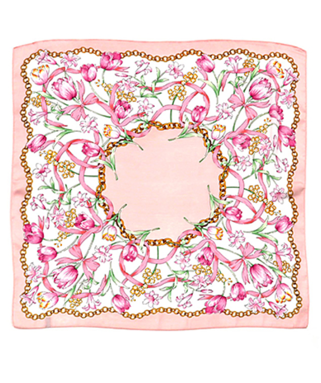 Flowers & Chain Faux Silk Scarf