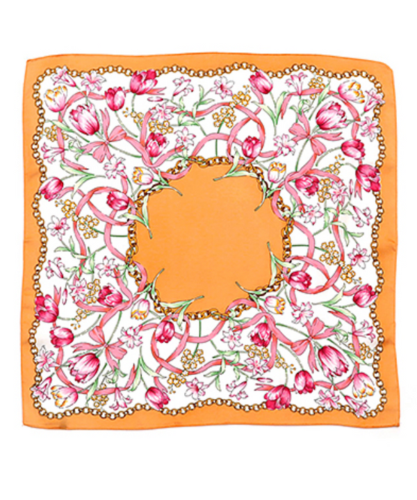 Flowers & Chain Faux Silk Scarf