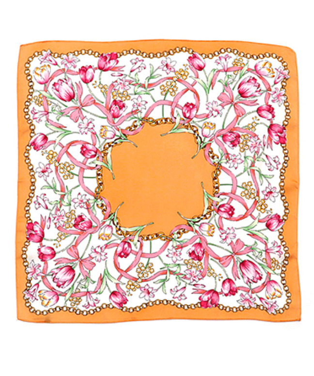 Flowers & Chain Faux Silk Scarf