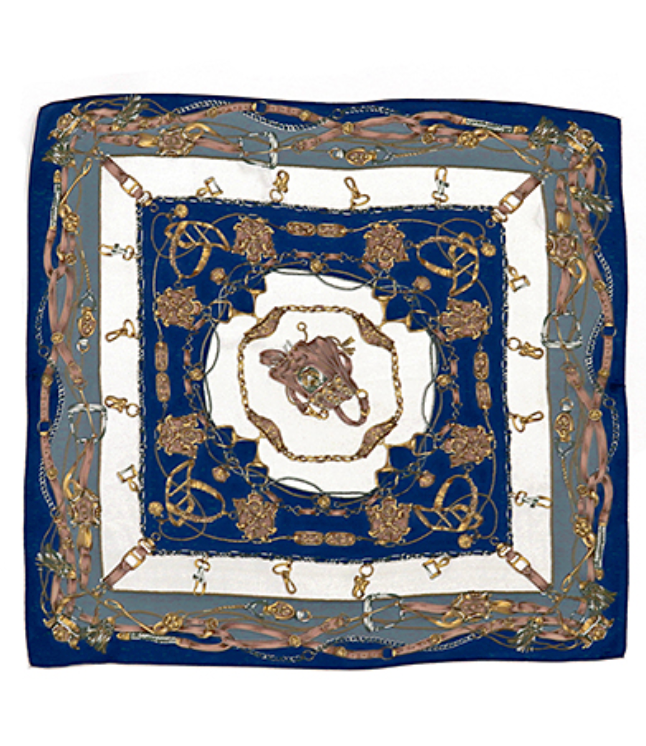 Chain & Bag Navy Faux Silk Scarf