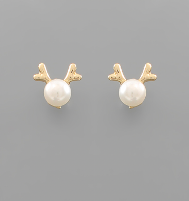 Reindeer Pearl Stud Earrings