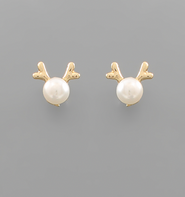 Reindeer Pearl Stud Earrings