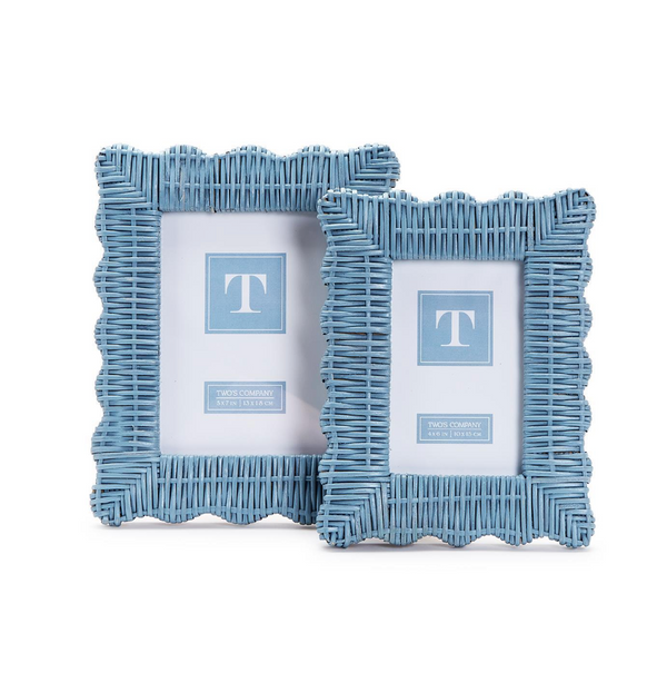 Blue Scalloped Wicker Weave Frame