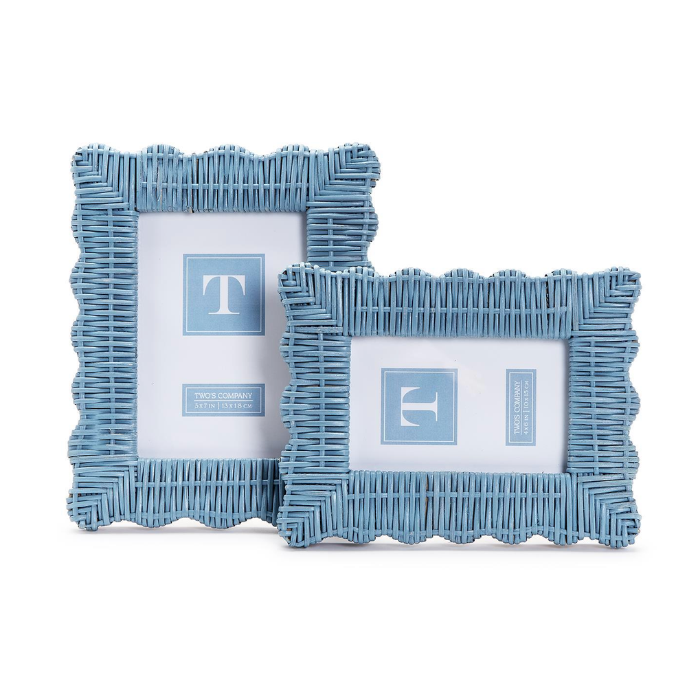 Blue Scalloped Wicker Weave Frame