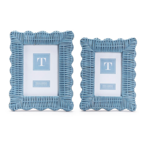 Blue Scalloped Wicker Weave Frame