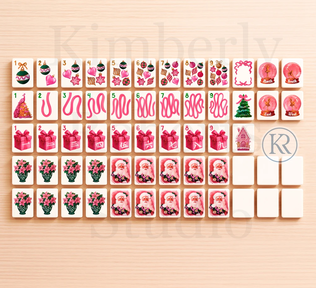 Pink Christmas Mahjong Tile Set