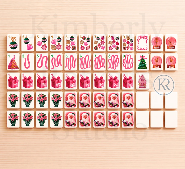Pink Christmas Mahjong Tile Set