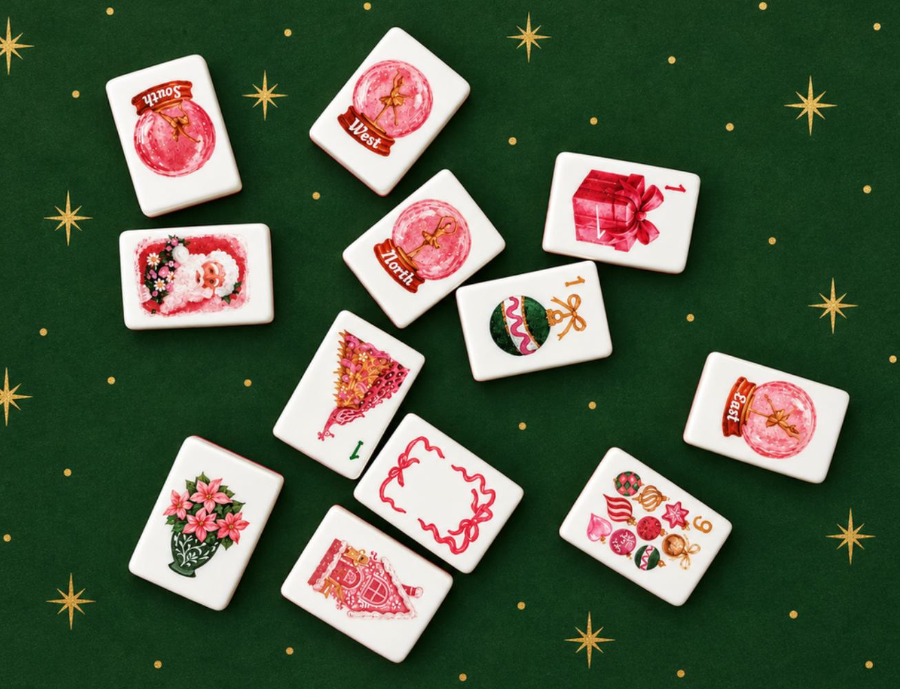 Pink Christmas Mahjong Tile Set