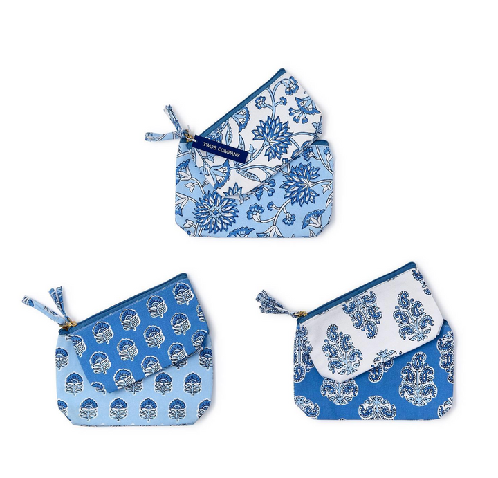 Blue & White Printed Cosmetic Pouch Set/2