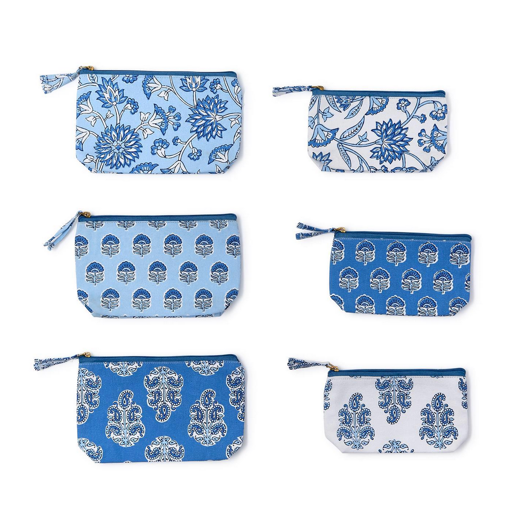 Blue & White Printed Cosmetic Pouch Set/2