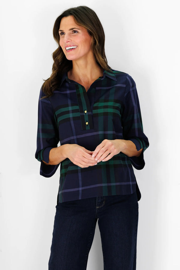 Tory Navy Plaid Popover Top