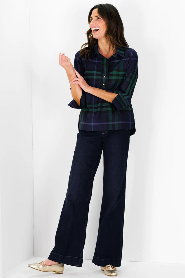 Tory Navy Plaid Popover Top