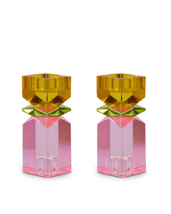 Colorful Cut Crystal Candleholder Pair