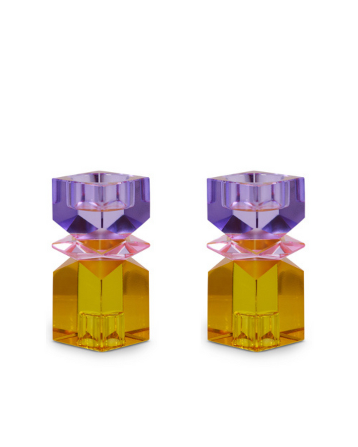 Colorful Cut Crystal Candleholder Pair
