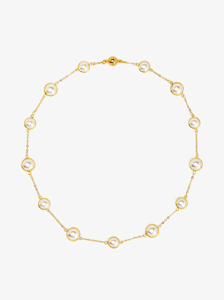 Half Pearl & Chain Short Necklace