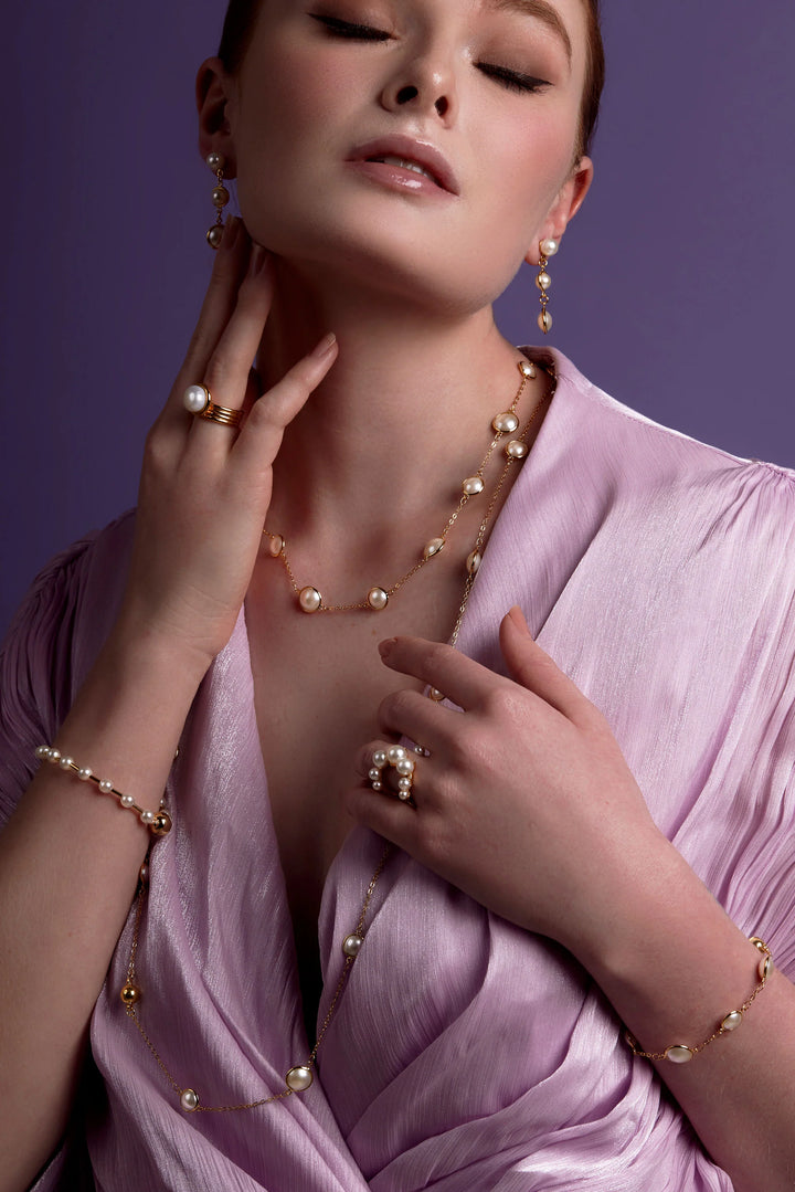 Half Pearl & Chain Short Necklace