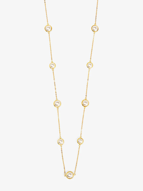 Half Pearl & Chain Long Necklace