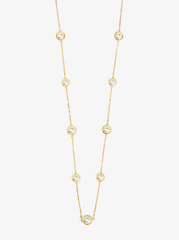 Half Pearl & Chain Long Necklace