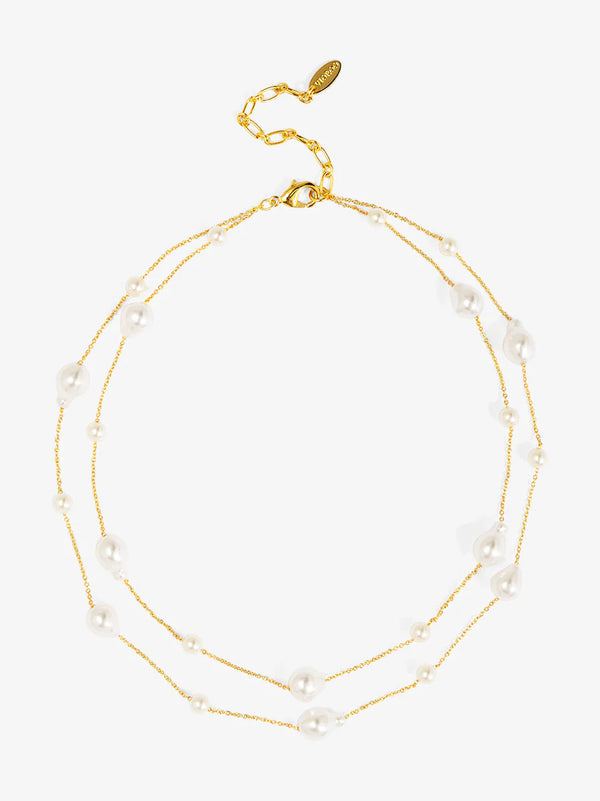 Baroque Pearl Duo Chain Layered Necklace
