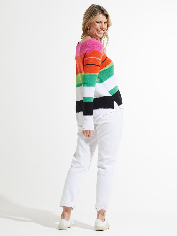 Multicolor Chunky Cotton V Neck Sweater