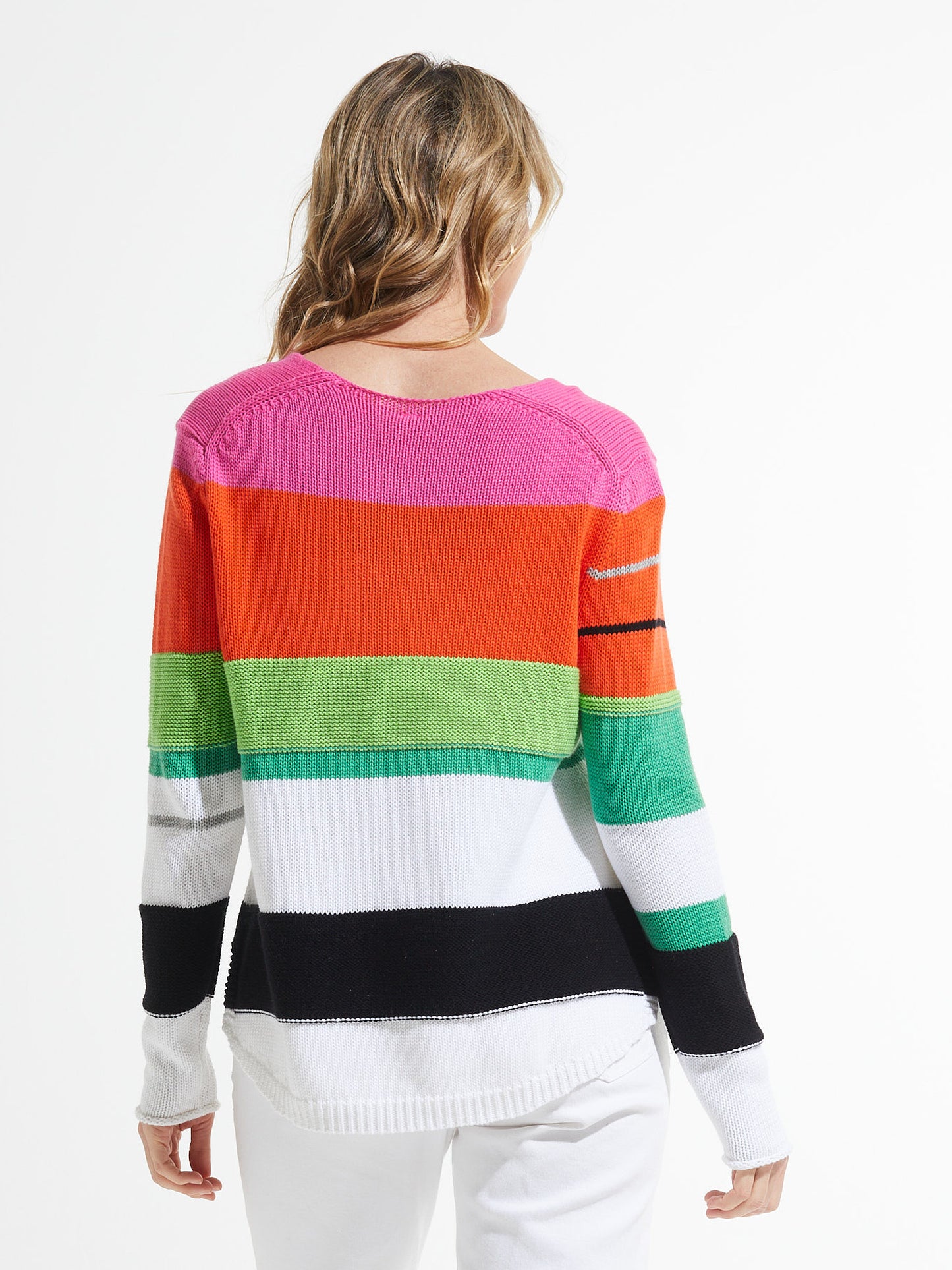 Multicolor Chunky Cotton V Neck Sweater